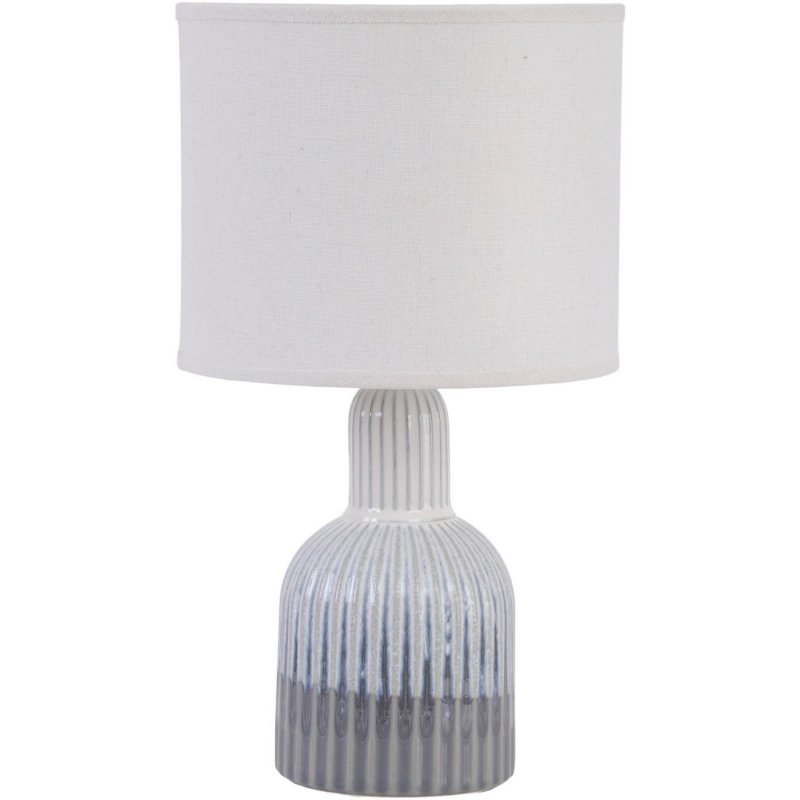 Libra Grey Porcelain Lamp with Ribbed Detailing & White Shade Small